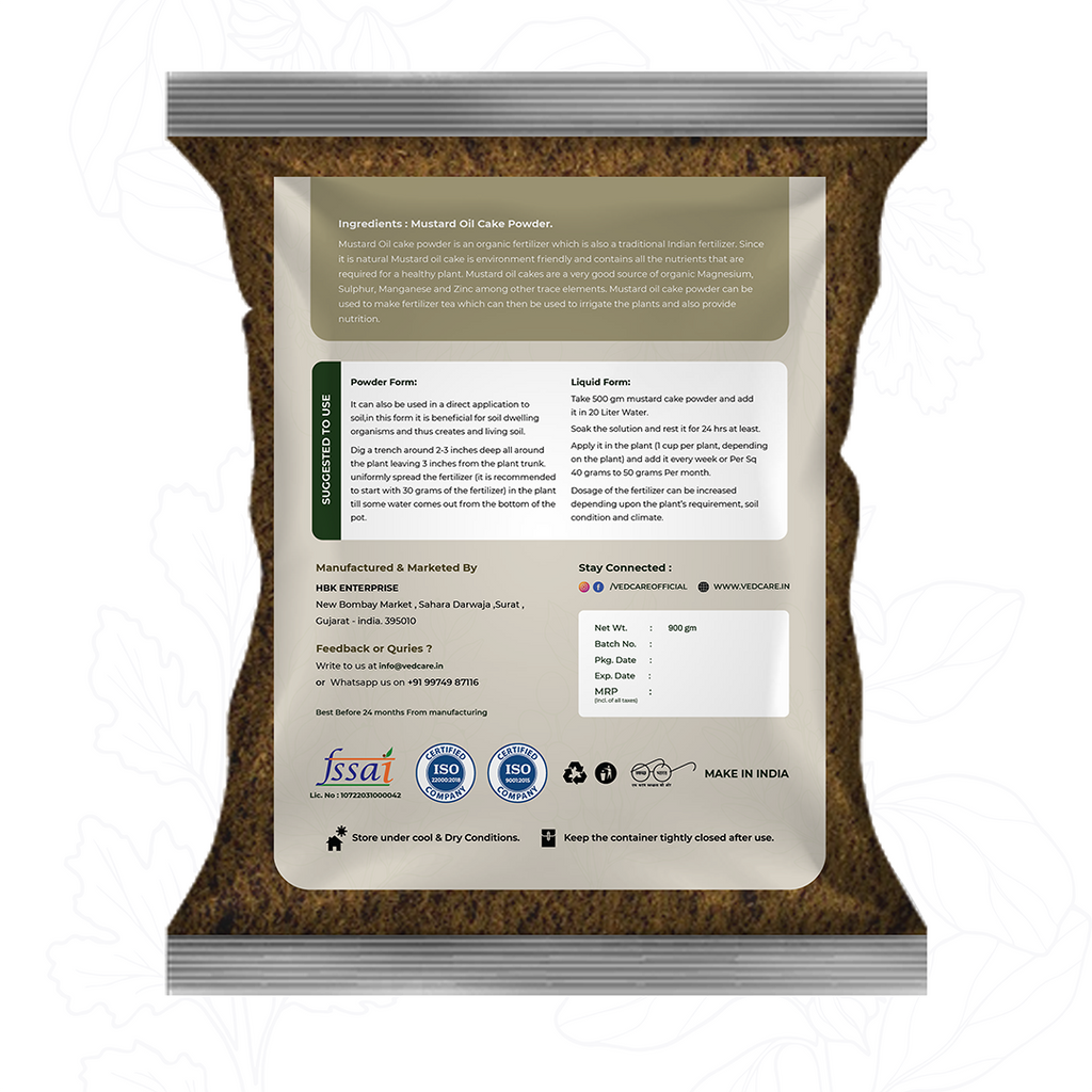 Back view of a brown powder package with text and logos on a white background