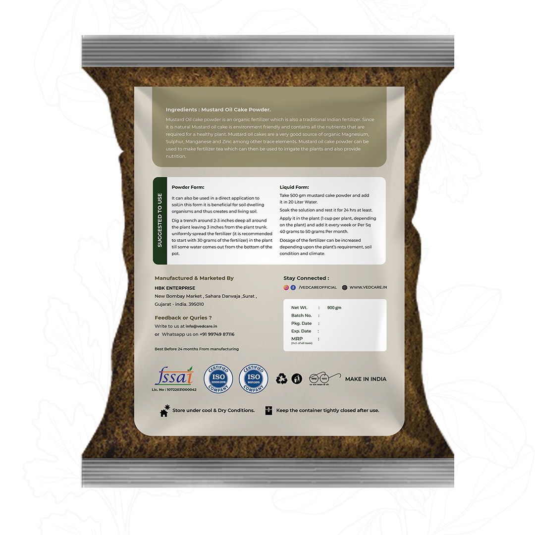 Back view of a brown powder package with text and logos on a white background