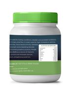 White container with green lid and label on a white background
