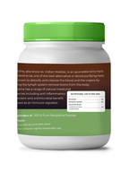 Container with green lid and label on a white background