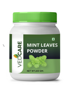 Jar of Mint Leaves Powder with green lid and label on a white background