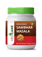 Jar of Vedicare Sambhar Masala on a white background