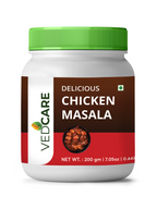 Vedcare Chicken Masala jar with green lid on a white background