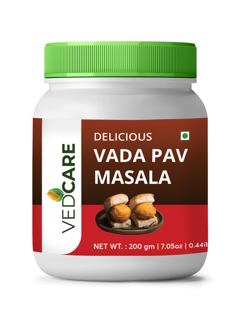 Jar of Veda Care Vada Pav Masala on a white background