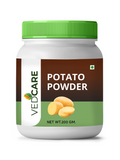 Jar of Vedcare Potato Powder with green lid on a white background