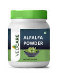 Vedcare Alfalfa Powder container with green lid on a white background