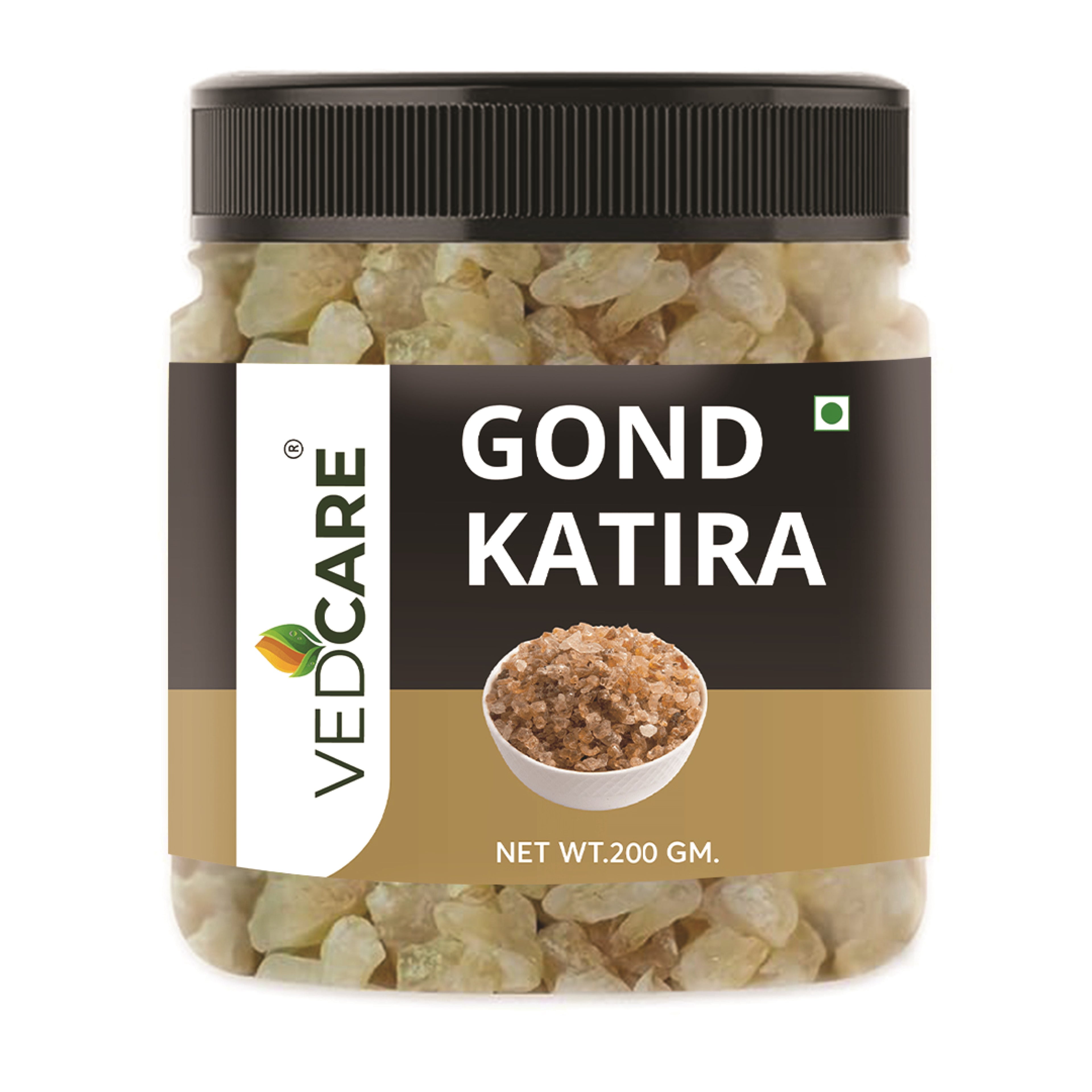 Jar of Vedcare Gond Katira on a white background