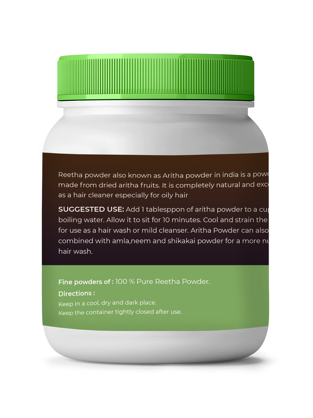Container of Ajwain powder with green lid and label on a white background