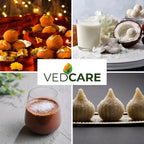 Collage of sweet treats with VedCare logo in the center