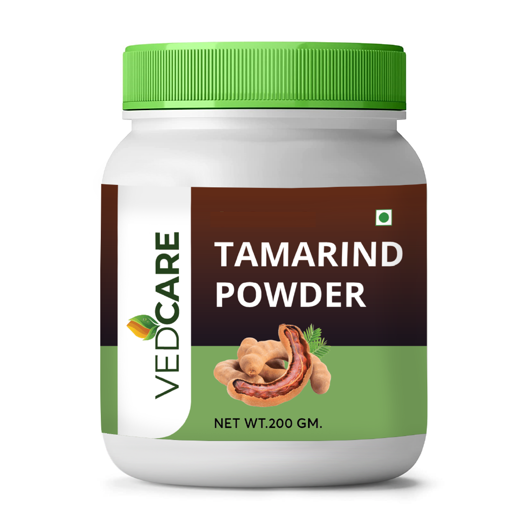 Vedcare Tamarind Powder container with green lid on a white background