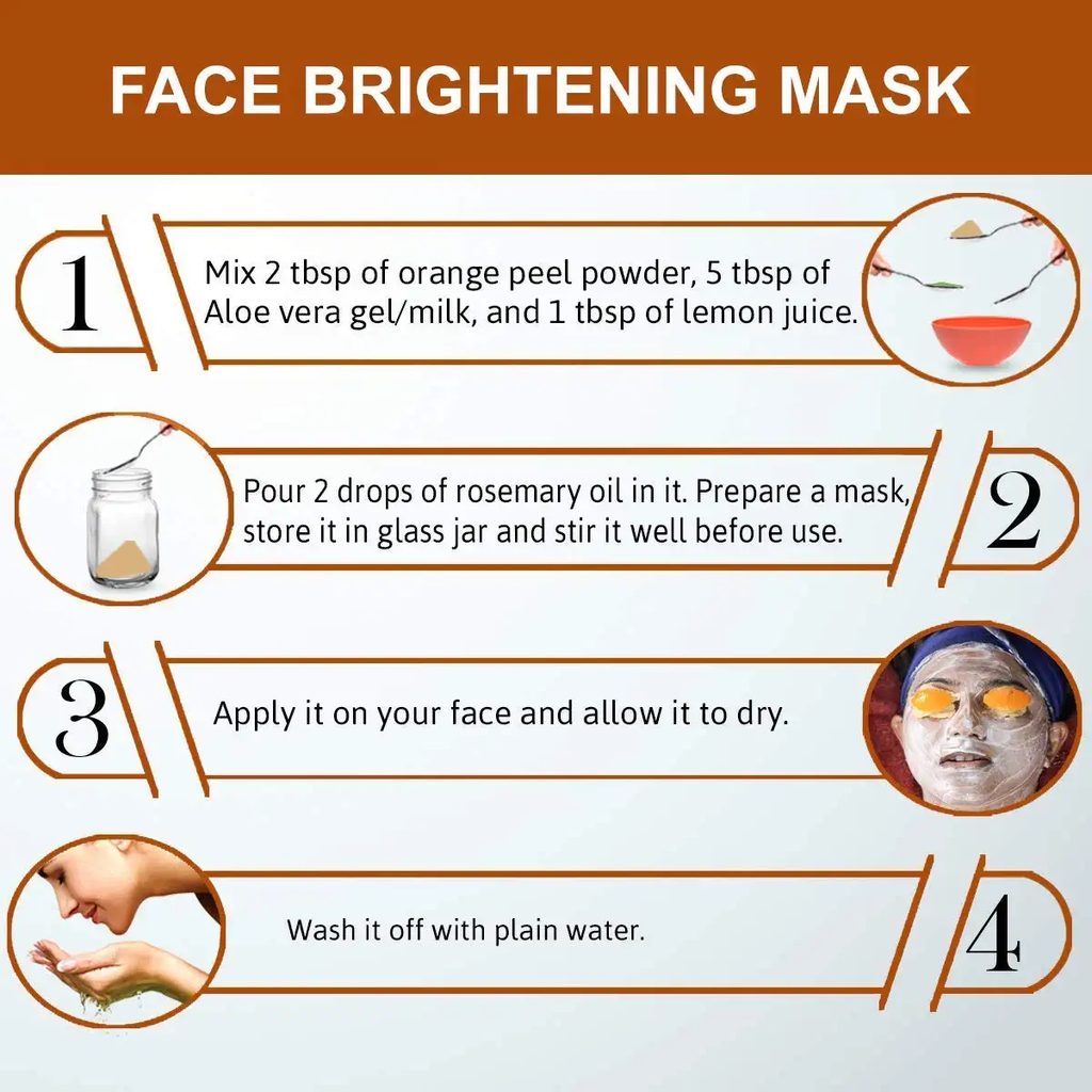 Instructions for making a face brightening mask with ingredients and steps.