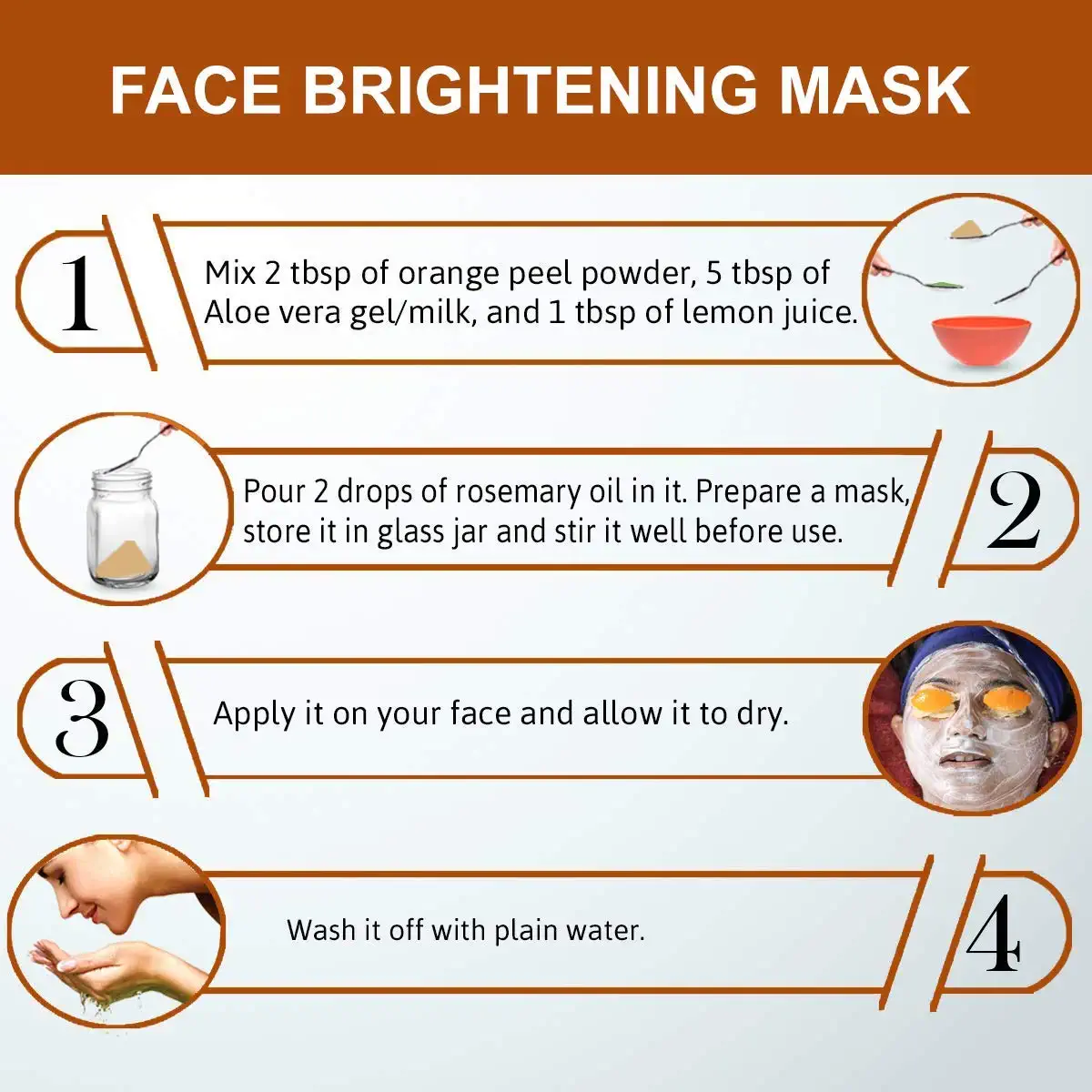 Instructions for making a face brightening mask with ingredients and steps.