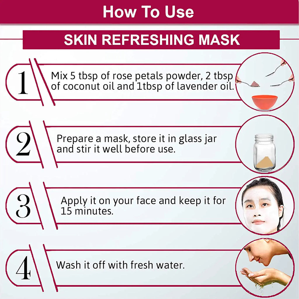 Instructions on how to use a skin refreshing mask with step-by-step illustrations.