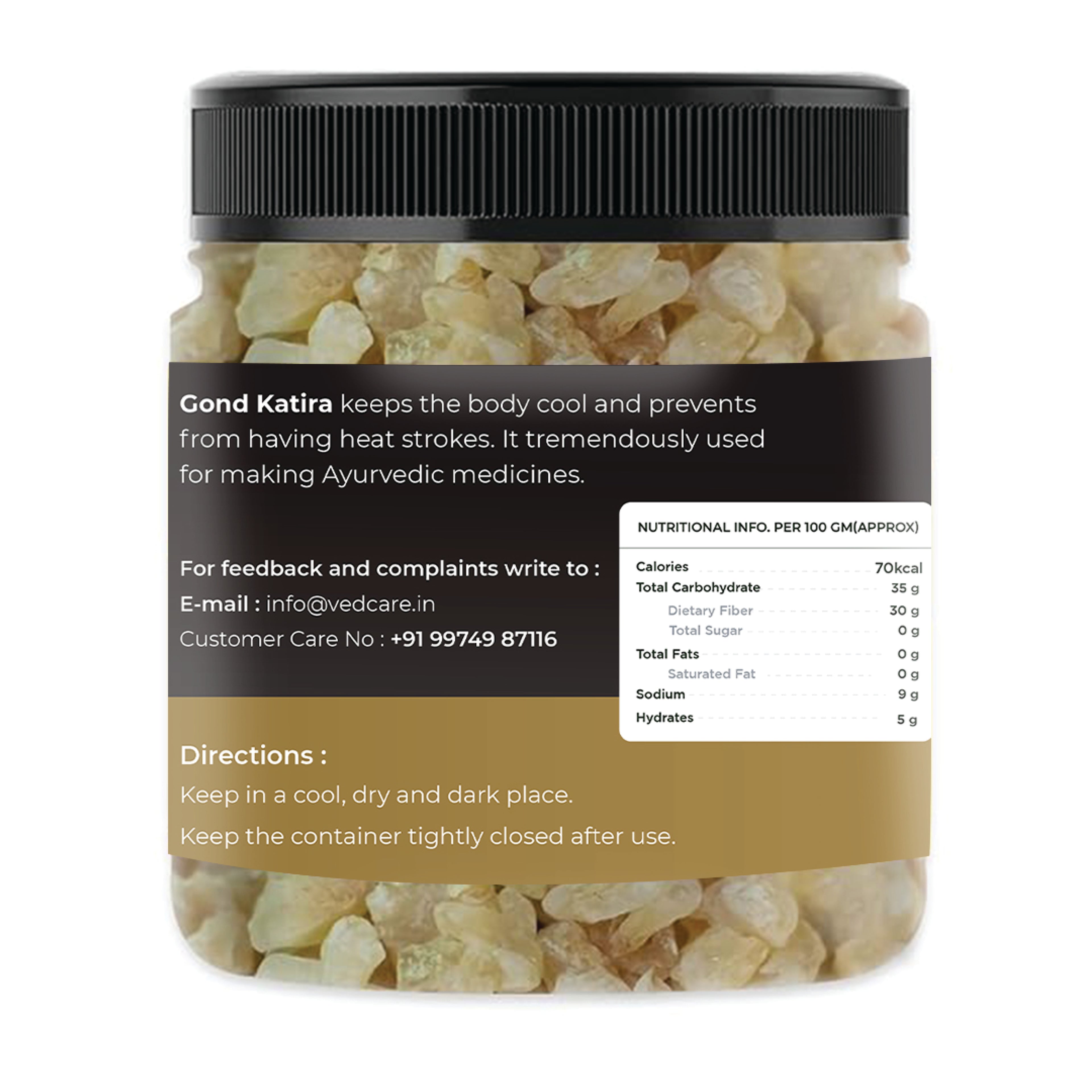 Jar of Gond Katira with label on a white background