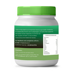 Container with green lid and label on a white background