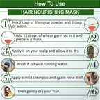 Instructions on how to use a hair nourishing mask with step-by-step guide and illustrations.