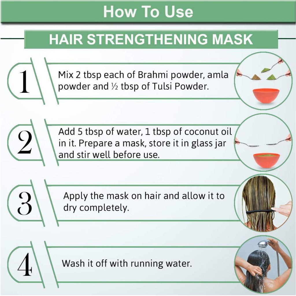 Instructions on how to use a hair strengthening mask with ingredients and steps.