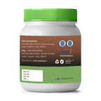 Container with green lid and brown label on a white background