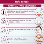Instructions on how to use natural face cleanser with step-by-step guide and illustrations.