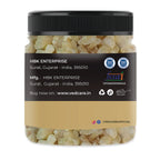 Jar of resin with a black lid and label on a white background