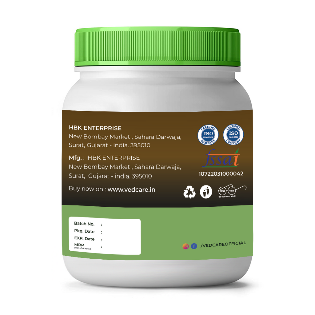 White container with green lid and label on a white background