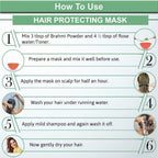 Instructions on how to use a hair protecting mask with step-by-step guide and illustrations.