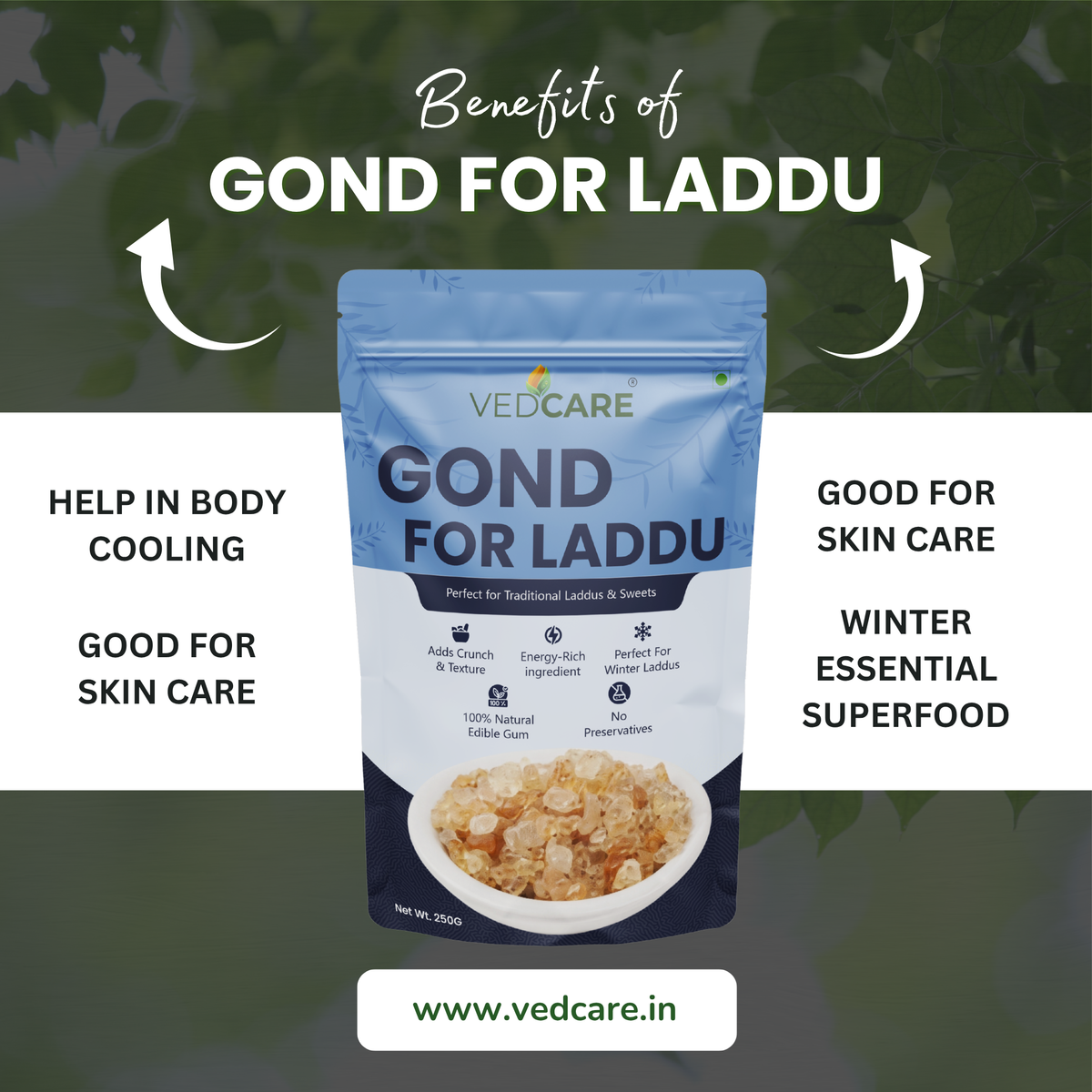 Vedcare Edible Gond for Laddu 250 g | Babul Gond | Natural Edible Gum