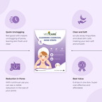Vedcare cleansing charcoal nose strips packaging with benefits on a purple background