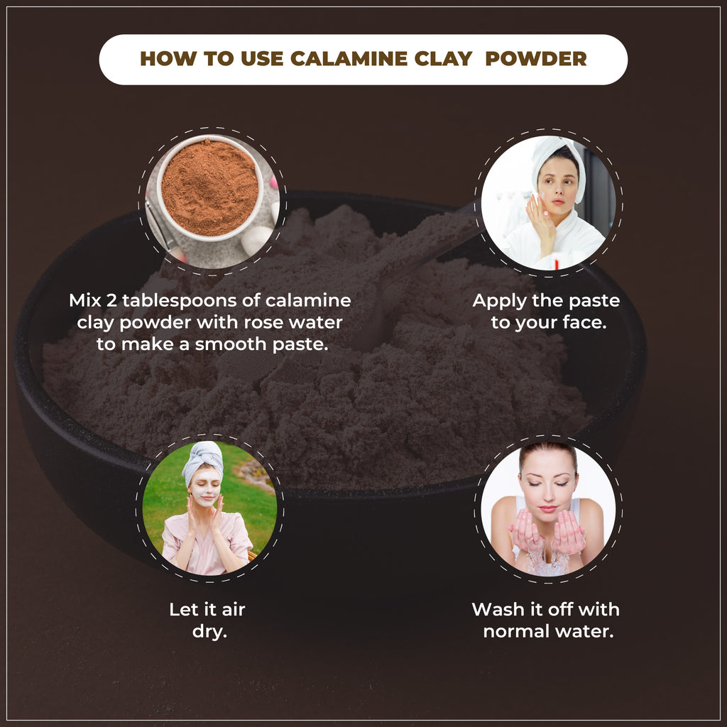 Instructions on how to use calamine clay powder with images and text.