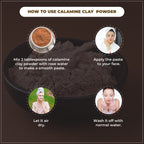 Instructions on how to use calamine clay powder with images and text.