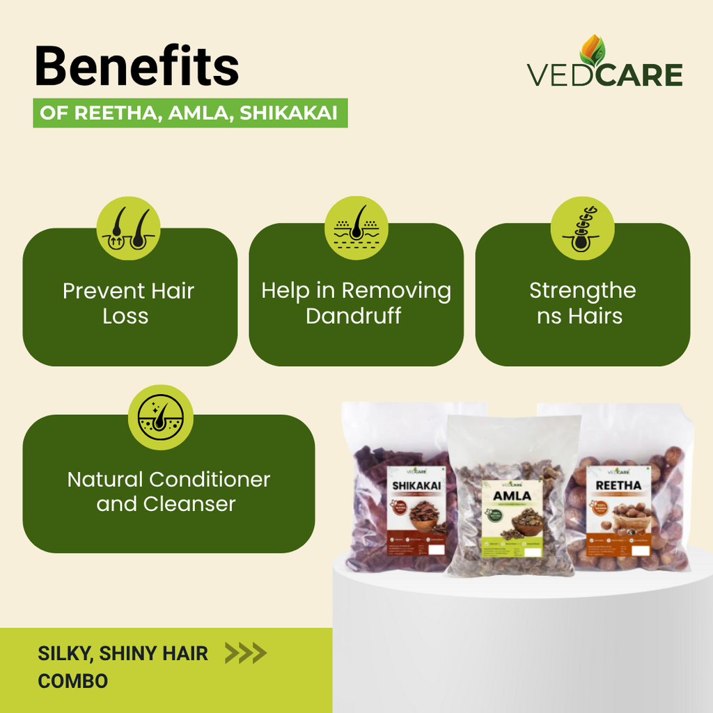 Vedcare Whole Dried Amla, Reetha & Shikakai Combo | Natural Hair Cleanser