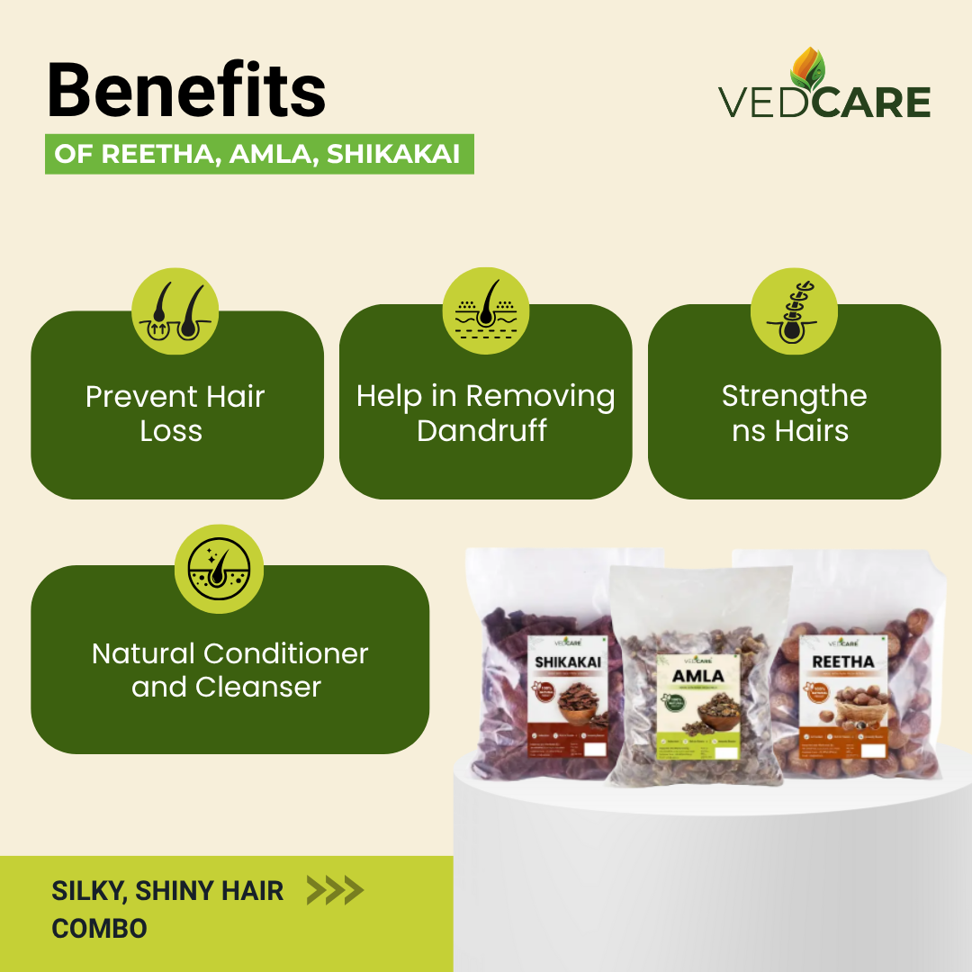 Vedcare Whole Dried Amla, Reetha & Shikakai Combo | Natural Hair Cleanser
