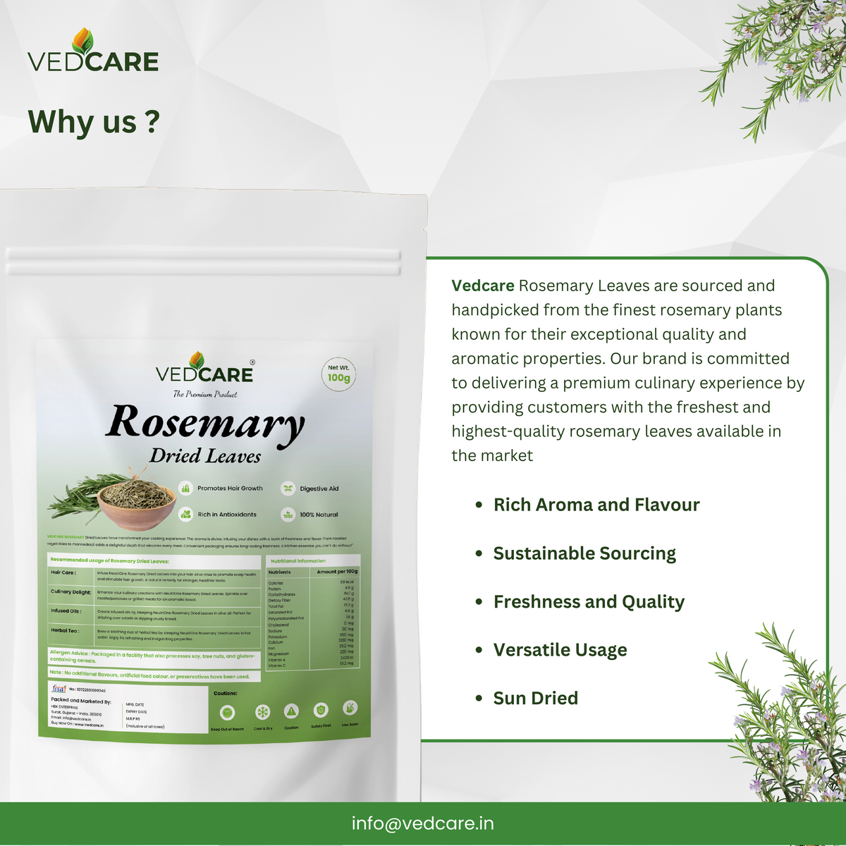 Vedcare Dried Rosemary Leaves