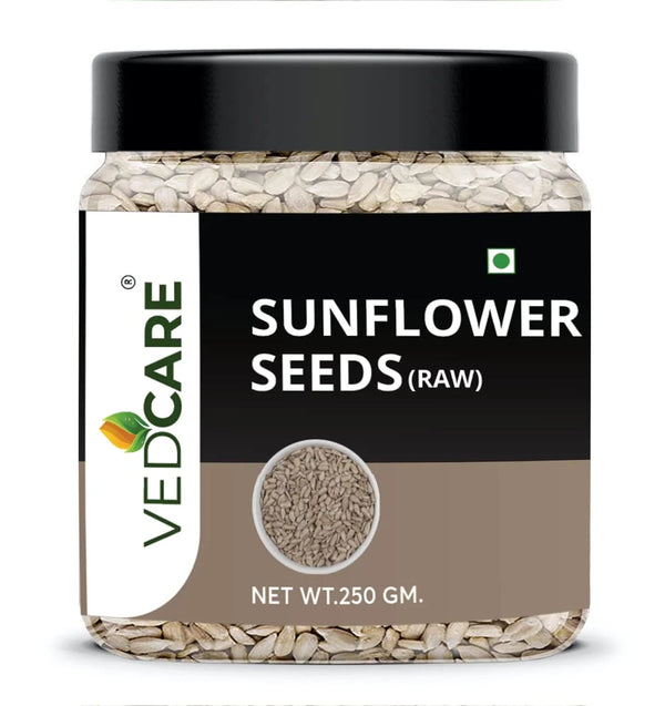 Jar of Vedcare sunflower seeds on a white background