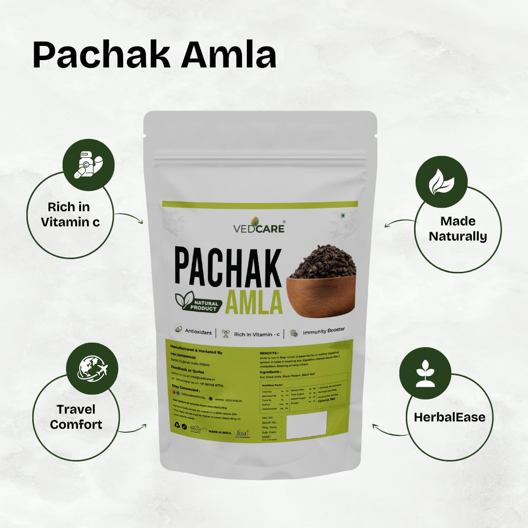 Vedcare Amla Pachak Candy | Dried Chatpata Amla, Digestive Salted Amla | Natural & Sun-Dried Indian Gooseberry | Sour & Tangy