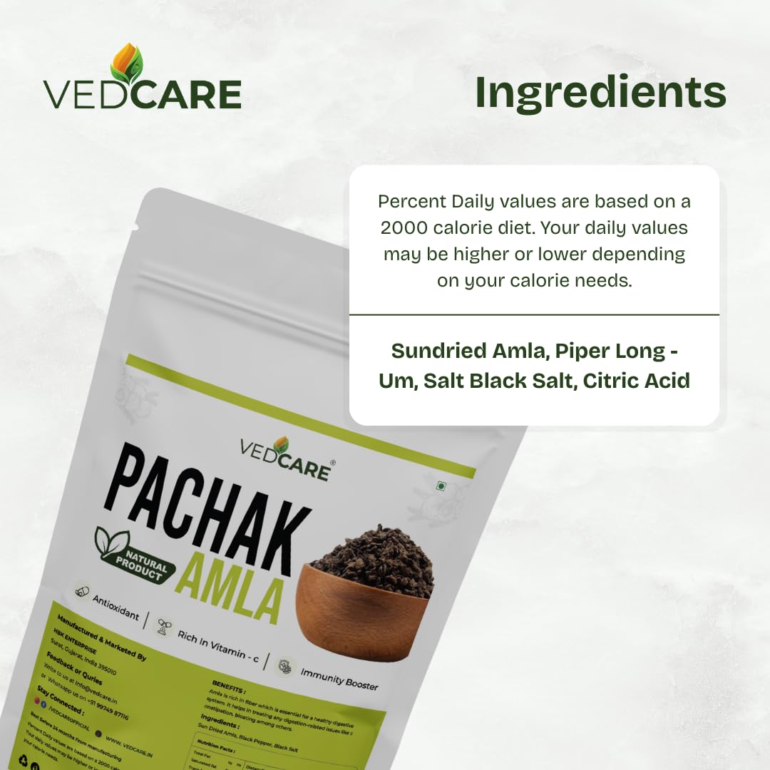 Vedcare Amla Pachak Candy | Dried Chatpata Amla, Digestive Salted Amla | Natural & Sun-Dried Indian Gooseberry | Sour & Tangy
