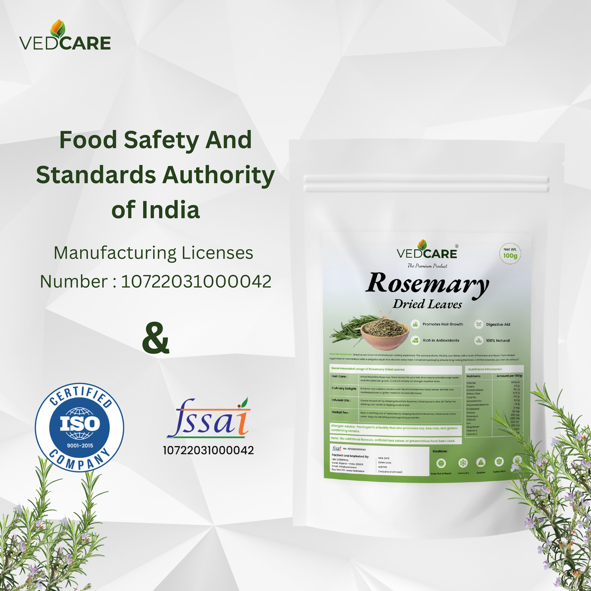 Vedcare Dried Rosemary Leaves