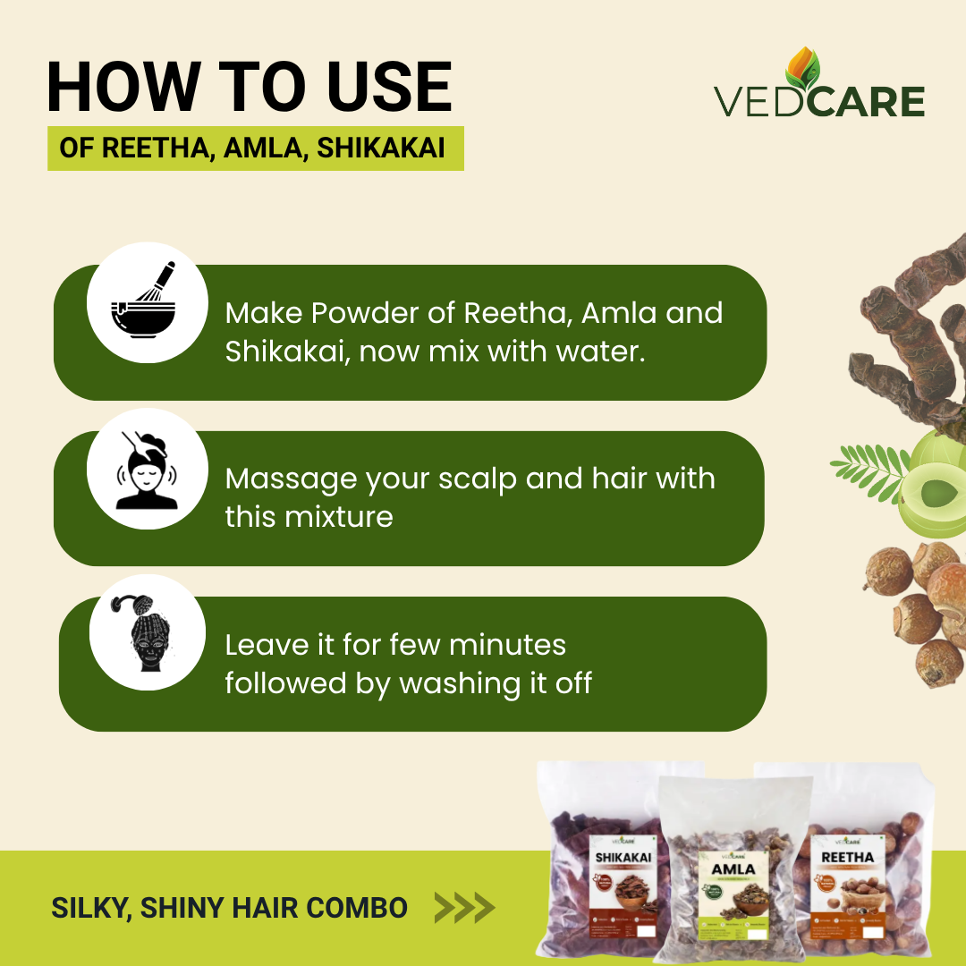 Vedcare Whole Dried Amla, Reetha & Shikakai Combo | Natural Hair Cleanser