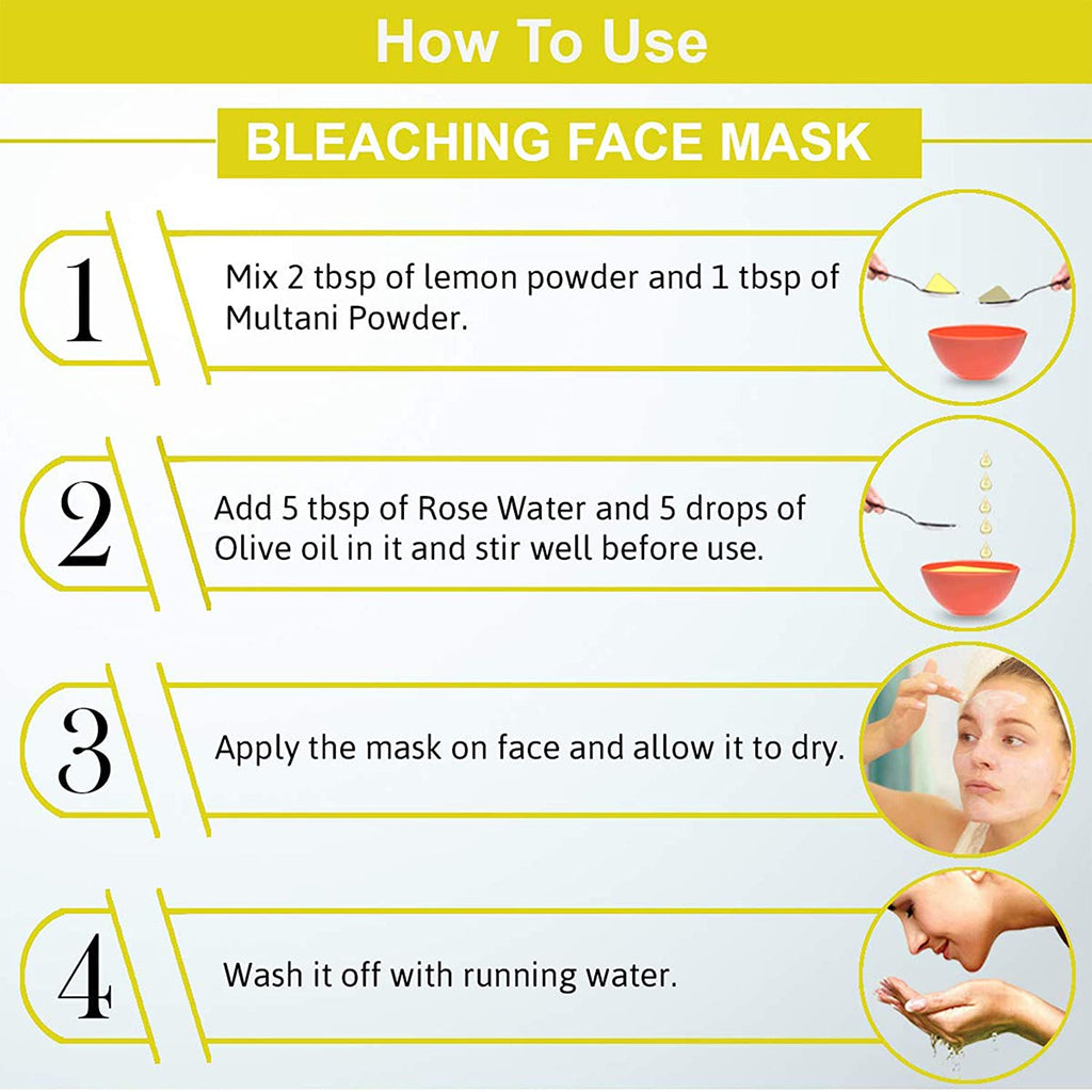 Instructions on how to use a bleaching face mask with step-by-step guidance and illustrations.