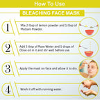 Instructions on how to use a bleaching face mask with step-by-step guidance and illustrations.