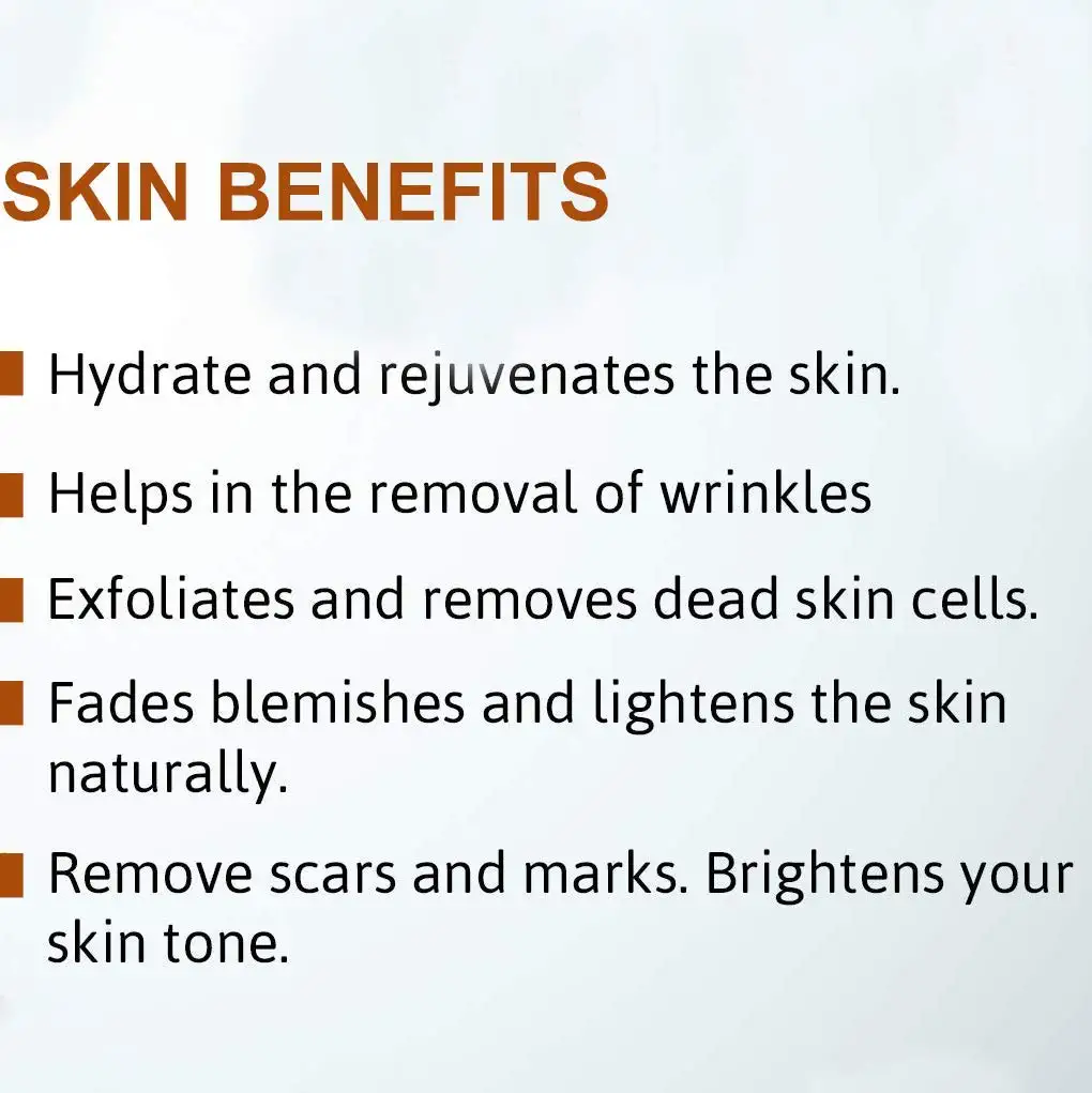 List of skin benefits on a white background