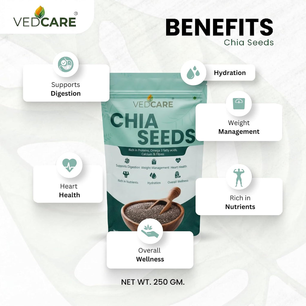 Vedcare Chia & Basil Seeds Combo For Weight Loss | Fiber Rich Superfoods Chia Seeds, Basil Seeds (2 x 250 g)