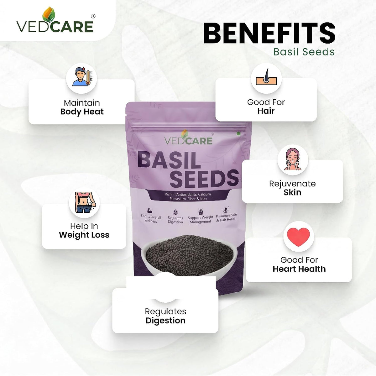 Vedcare Gond Katira (200g) + Basil Seeds (250g) Combo | Natural Body Cooler | Sabja Seeds for Falooda, Drinks | Summer Cooling Superfoods | Digestion & Hydration Support