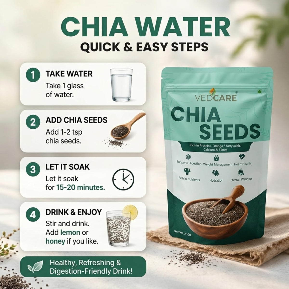 Gond Katira (200g) + Chia Seeds (250g) Combo | Natural Summer Body Cooler | Sabja Seeds for Weight Loss, Digestion & Hydration | Falooda & Detox Drink Mix