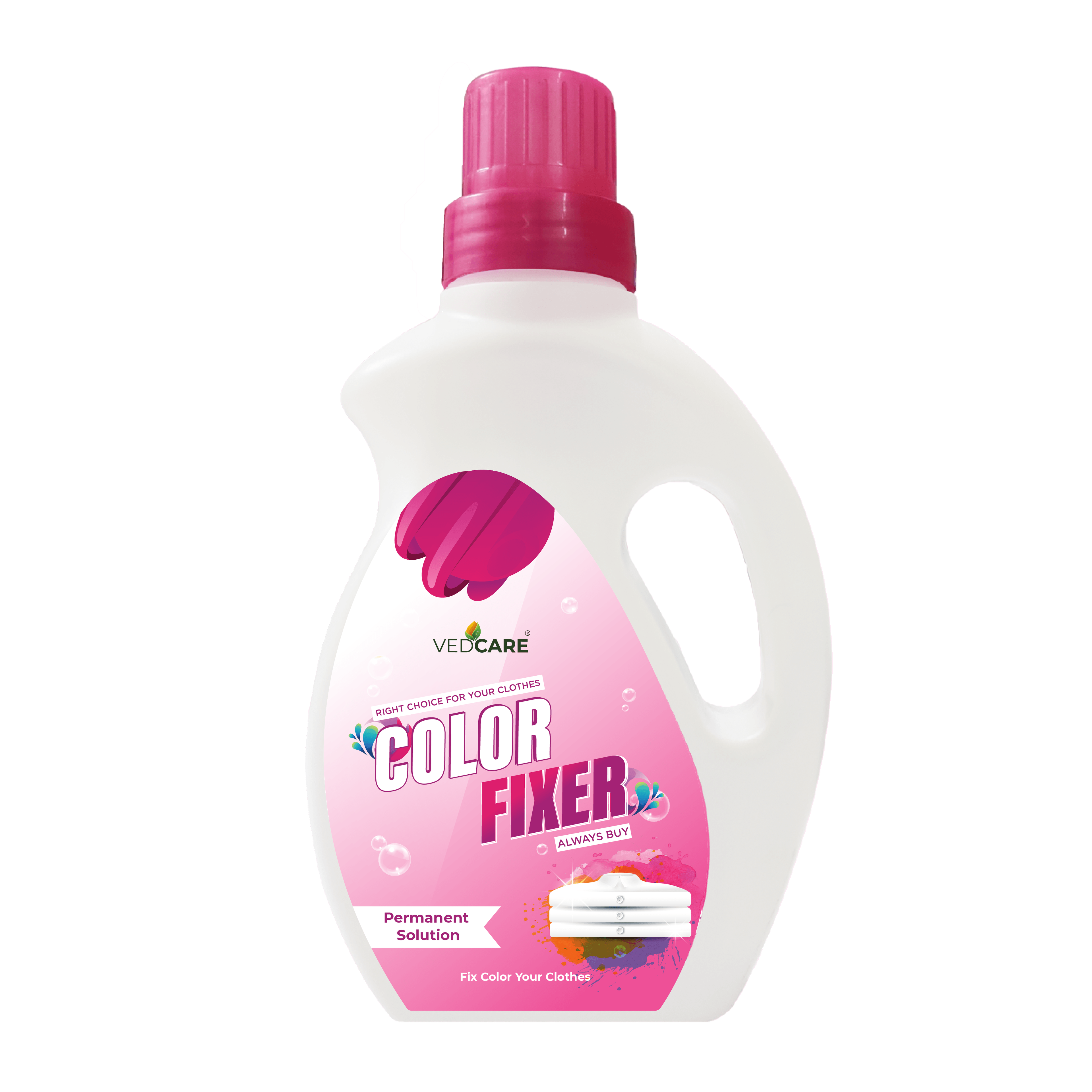 Bottle of Vedcare Color Fixer on a white background
