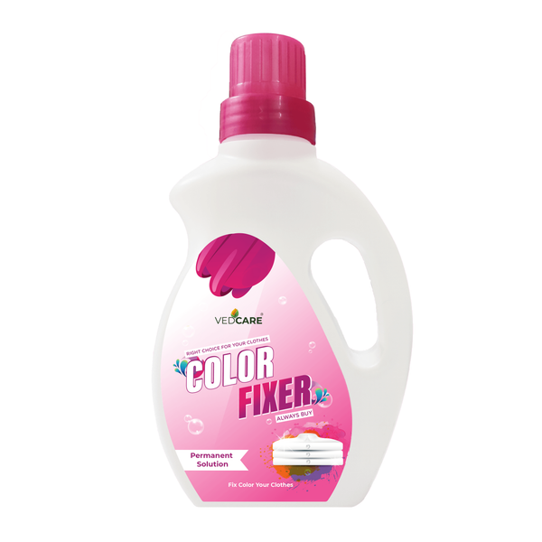 Bottle of Vedcare Color Fixer on a white background