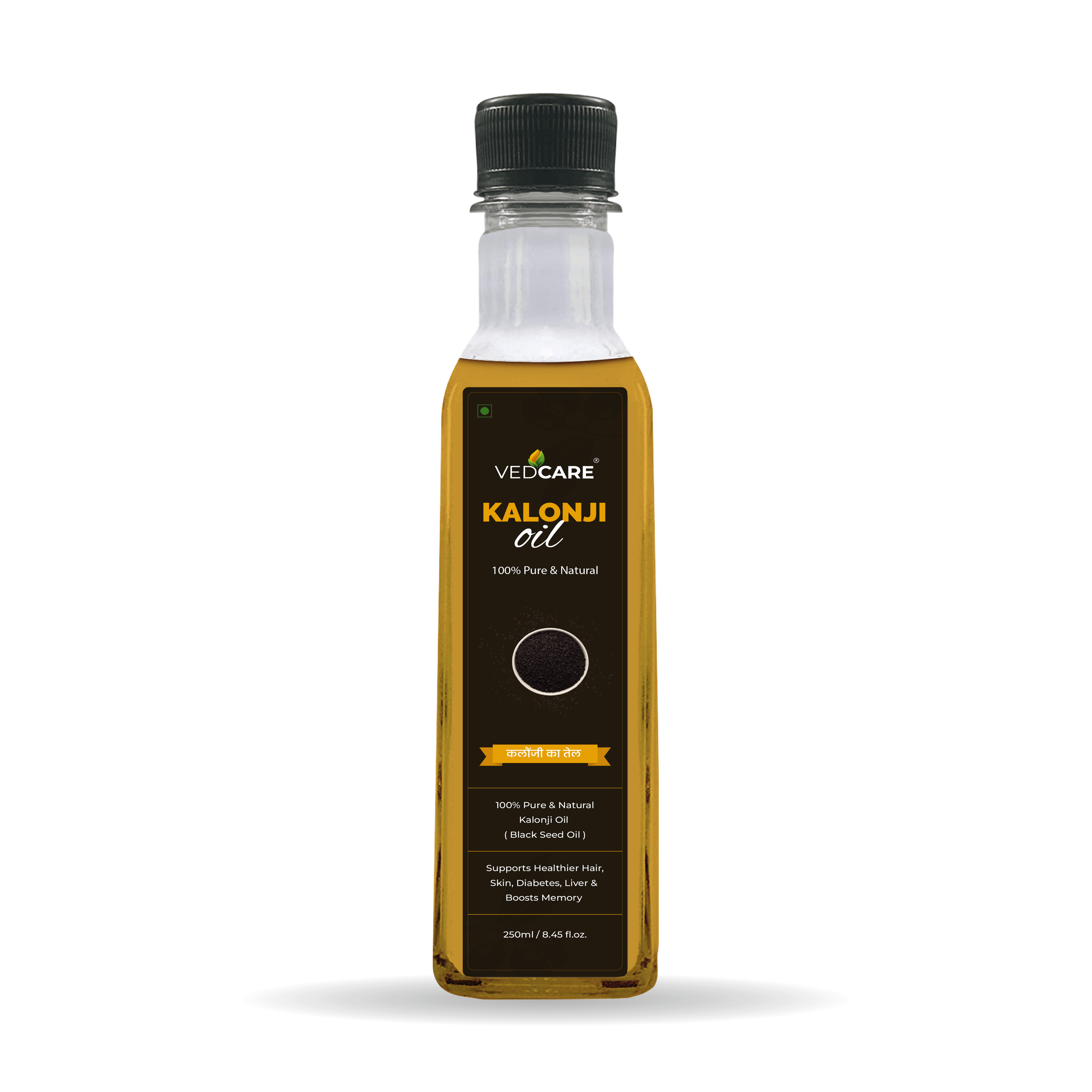 VedCare Kalonji oil bottle on a white background