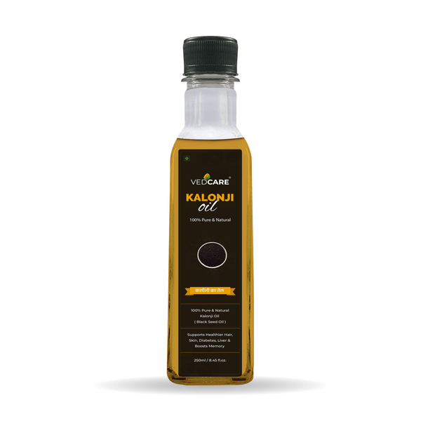 VedCare Kalonji oil bottle on a white background