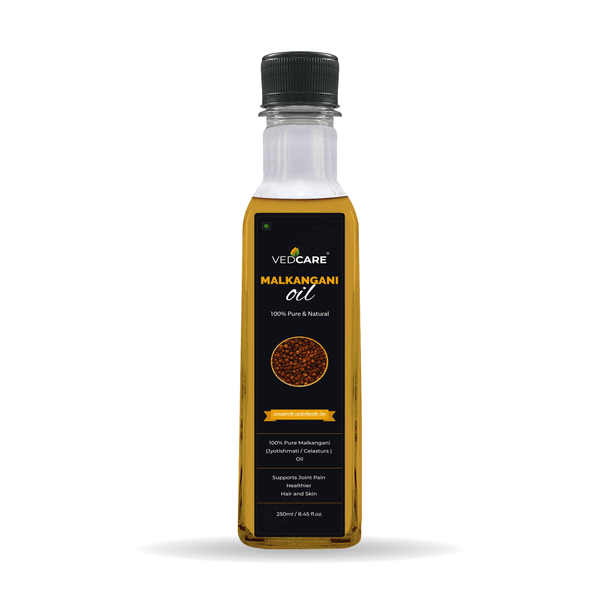VedCare Malkangani oil bottle on a white background