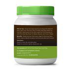 Container with green lid and label on a white background
